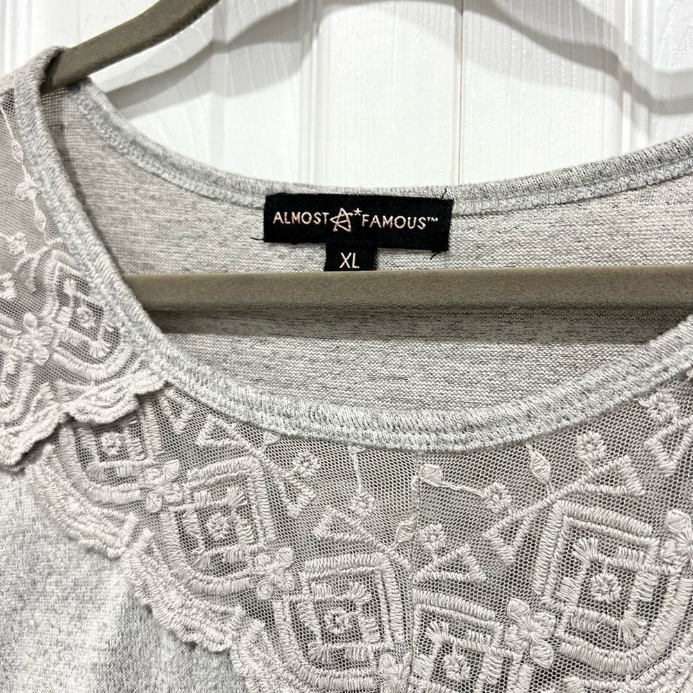 Almost Famous gray flared long sleeve lace neck line top size XL (3x$15) - Picture 7 of 8